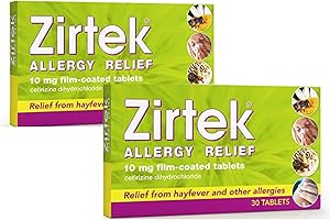 GOOD FOOD COMPANY Zirtek Allergy Relief | Pack of 2 X 30 Allergy Tablets | Hayfever, Dust, Pets, and Hives | Cetirizine Antihistamine Tablet | Helps Relieve Allergic Symptoms | for Adults and Children Over 6 Years