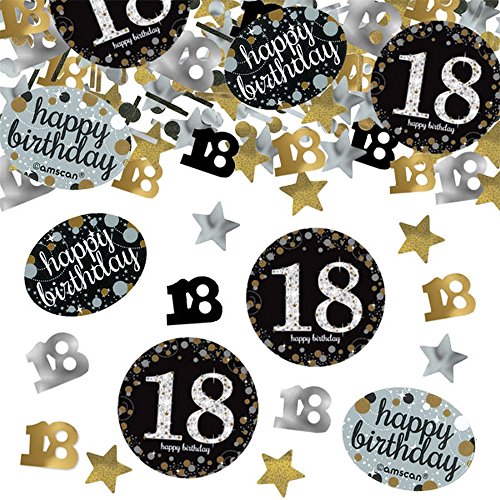 12x Deckenhänger Swirl und Tischkonfetti 18 Geburtstag in gold schwarz silber + Glitter 18 Happy Birthday - 2