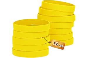 HONTIUS 12Pezzi Braccialetti In Gomma, Braccialetti In Silicone, Vuoto Elastici di Gomma per Uomo Donna Scuola Insegnante Squadra Festa Giallo