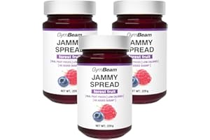 GymBeam Jammy Spread - Jelly Spread without Sugar, Fruit Spread with Fruit Pieces, Fat-Free, Low Calorie, Ideal for Weight Loss, Deliciously Sweet, Perfect for Bread (220 g (Pack of 3), Forest Fruits)