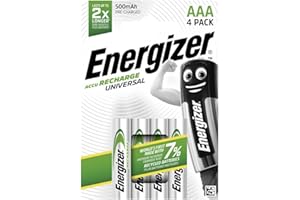 Energizer - Recargables, Pack de 4 pilas AAA 500 mAh, precargada, para dispositivos uso frecuente y cientos de recargas, sin sulfatación