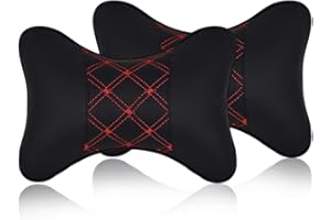 DS. DISTINCTIVE STYLE DSstyles 2 Stück PU Leder Nackenkissen für Autositz Kopfstütze Kissen 28x18cm Auto Nackenkissen - Schwarz und Rot
