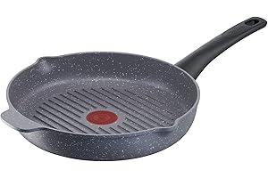 Tefal Poêle grill 26 cm, Induction, Revêtement antiadhésif Minéralia, Fonte d'aluminium, Becs verseurs, Indicateur de cuisson Thermo-Signal, Natural On E2444074