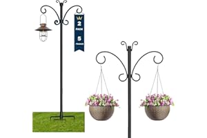 TEMOPOW Set of 2 Bird Feeder Pole Stand,76in Adjustable Double Shepherd's Hook,193cm Wild Bird Feeder Poles and Hangers, Free Standing Feeding Station for Garden (76in D, 2)
