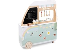 Beeloom Foodie Truck - Cocina Infantil de Madera Portátil con Accesorios, Cocina de Juguete para Niños, Diseño Exclusivo Verde y Rosa, Desde 3 Años
