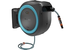 Gardena Akku-Wand-Schlauchbox PowerRoll XXL Ready-to-use-Set: Automatischer Schlauchaufroller mit 40 m Gartenschlauch, Schlauchführung und RollControll, Komplett-Set mit Akku (18645-20)