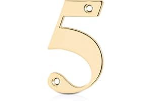 XFORT Numéro de porte d'entrée à visser de 3 pouces, numéro 5, chiffres de porte élégants dans une belle finition miroir en laiton poli, convenant à tous les types de portes (Numéro 5, Laiton poli)