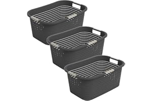 Rotho Country 3er-Set Wäschekorb 40l, Kunststoff (PP) BPA-frei, anthrazit, 40l (58.0 x 38.9 x 25.1 cm) (Anthrazit)