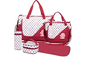 HALOVIE Set di 5 zaini per pannolini, per bambini, tracolla regolabile, con manici multifunzionali, grande capacità, borsa per pannolini, per bambini, borsa da viaggio con molte tasche