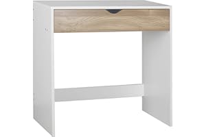 URBNLIVING Urbn-Living Bedroom 1 Drawer Wooden Small Dressing Table (White Table & Oak Drawers)
