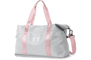 SEAFEW Bolsa de Viaje para Mujer, Bolsa de Deporte para Gimnasio para Mujer, Bolsa de Fin de Semana, Bolsa de Transporte, Bolsa de Playa, Bolsa de Noche, Bolsa de Equipaje Impermeable expandible,A9-gris rosa