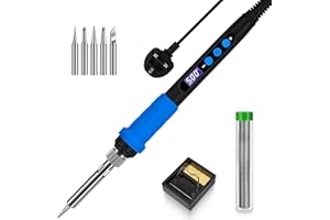 KERNOWO Soldering Iron Kit, 90W Soldering Kit 180℃-500℃ LCD Adjustable Temperature & Thermostatic Design, Soldering Gun Welding Kit with 5 Soldering Tips, Solder Wire, Stand (Blue)