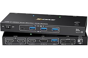 YOUTINGHDAV KVM Switch 2 Monitors for Laptop & Desktop, KVM Switch 2 Monitors 2 Computers USB C HDMI DP, USB 3.0, MST, Dual HDMI, 4K@60Hz, PD 60W, with Wired Remote