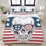 WINCAN Housse de Couette 240x260cm Lunettes de Soleil américaines à tête de Mort sur Le Drapeau américain Parure de Lit 2 Personnes,Imprimé en Microfibre avec 2 Taie d'oreiller 50x75cm