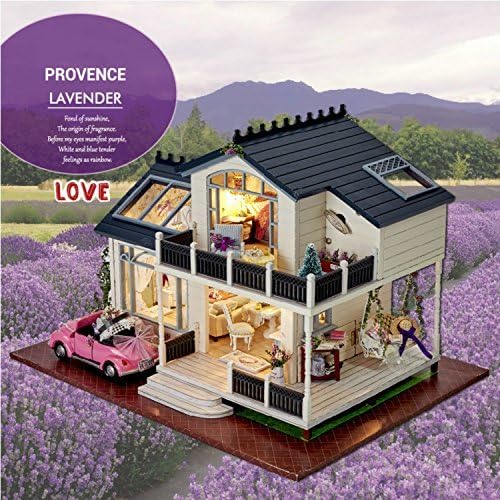 Cuteroom Provence Wooden Dollhouse DIY House Kit With Furniture Handycraft , Led Light and Music for Birthday Gift and Christmas gift, Kids toys(Large House)