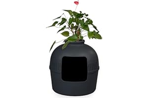 RHRQuality Bac à litière - Flower XXL – Toilettes cachées pour Chats – pour Grands Chats – avec Grande entrée (51 cm) et Partie supérieure Amovible – Noir