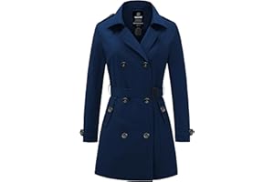 Wantdo Women's Shoulder Epaulets Belted Trench Coat Windproof Button Fastening Coats Double-Breasted Slim Fit Jackets