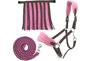 PFIFF 103103 "Sunny", 3-częściowy zestaw z kantarką, dzianiną i frędzlami na muchy, możliwość indywidualnego dopasowania, brązowo-różowa, Cob