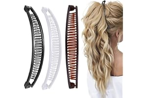 UENXRXE 3 Stück Bananenspange Haare,Banana Clip Vintage,Groß Banana Hair Clip,Bananen Haarspangen Damen Dünnes Frisur,Bananen Clip Haar Accessoire Für Frauen Und Mädchen (Schwarz,Weiß,Braun)