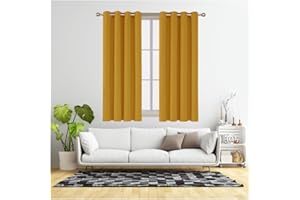 REHAN & CO Blackout Curtains Thermal Insulated Curtains Blackout Eyelet Ring Top Window Curtains for Living Room Bedroom blackout curtains with Tie Backs Ochre W66 x L54 Inch 2 Panels