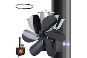 JossaColar Ofenventilator Kaminventilator Magnetisch | 6 Klingen Ofenrohr Ventilator | Verstellbarer Sockel, Geeignet für Kamin- und Ofenrohr | Kamin Ventilator inkl. Magnetisches Thermometer