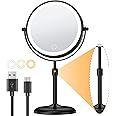 Gospire Lighted Makeup Mirror with Magnification 10X, Height Adjustable & 3 Color Dimmable Lights 7" Cosmetic Mirror, 360° Swivel Double Sided Rechargeable LED Vanity Mirror Cordless Standing Mirror