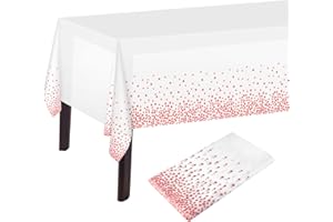 PLULON Tovaglia a pois bianca e oro rosa Tovaglia bianca e oro rosa 137 x 274 cm Tovaglia rettangolare in plastica per decorazioni da tavola in oro rosa per feste di compleanno