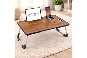 SPHENI Smart Multipurpose Foldable Laptop Table with Cup Holder, Study Table, Bed Table, Breakfast Table, Foldable and Portable/Ergonomic & Rounded Edges/Non-Slip Legs (Wood New)