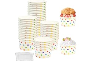 Kleemeiero 50 Stück Eisbecher aus Papier Mit 50 Stück Löffel 8oz/240ml Einweg-Kuchenbecher Eisschalen Pappe Pappschalen Dessertbechers für EIS, Dessert, Fingerfood, Joghurt