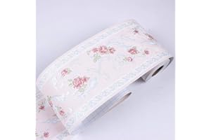 GouieRylin Borde Del Papel Pintado Auto Adhesivo Flor rosa Del Papel Pintado Del Pvc Cenefa Autoadhesiva Para DecoracióN De Pared De Cocina BañO 10.6cm X 500CM