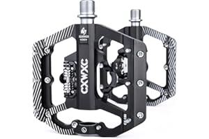 CXWXC SPD Pédales plates de vélo à deux côtés avec 3 couches scellées en alliage d'aluminium 9/16" antidérapantes Large plate-forme pour VTT ou vélo de route