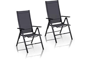 ‎KHG KHG Gartenstuhl Hochlehner 2er Set Alu Klappstuhl, 8-Fach verstellbare Rückenlehne mit Armlehne, Anthrazit Grau wetterfest rostfrei, 120 kg belastbar, Balkonstuhl, vormontiert, Kunststoff Gewebe