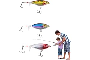 Fokroin 3 Stück Angelköder, Schwimmender Oberflächenköder mit Propeller-Schwanz, Oberflächenköder, Angelköder Set, Bleistiftköder für Schwarzbarsch, Ideal für Süß- und Salzwasserangeln