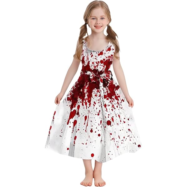 Robe Médiévale Gothique Pour Fille - Imprimé Tacheté De Sang - Sans Bretelles, Trapèze - Pour Halloween, Carnaval, Cosplay