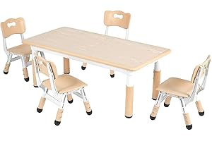 CHIIRAKU Kindertisch und 4 Stühle Kindertischgruppe mit Verstellbarer Höhe Tisch-Stuhl-Set für den Kindergarten und das Kinderzimmer, Kindermöbel aus Kunststoff ab 2 Jahren
