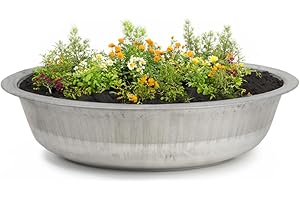 Bac rond en zinc pour fleurs et décoration de jardin - Grand bac en métal de 50 cm pour l'extérieur - Bol en zinc comme fontaine solaire ou jardinière d'extérieur