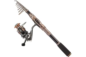 PLUSINNO - Combo de caña y Carrete de Pesca, caña telescópica de Fibra de Carbono con Carrete, Kit de caña de Pescar para mar y Agua Dulce