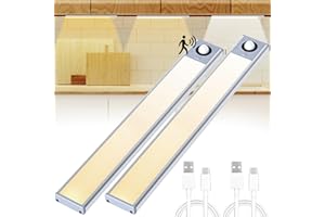 Eyesgood Luz Armario Luz LED con Sensor de Movimiento, 20CM Dimmer Luz LED Adhesiva, 3 Modos Luz Nocturna Magnética USB Recargable, 3 colores Luces LED Cocina para Escaleras Pasillo Garaje