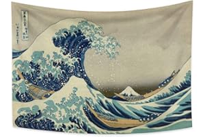 YongFoto 150x100cm Japonais Ukiyo-E Tapisserie Grande vague Tenture Bateau Kanagawa Tapisserie pour Porche Tentures Décor Salon Dortoir Couvre-lit Art mural