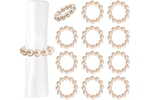 URROMA 12Pcs Pearl Napkin Rings, Champagne Pearl Napkin Holders Buckles Adjustable Napkin Rings for Wedding Party, Dinner, Table Decor,4cm
