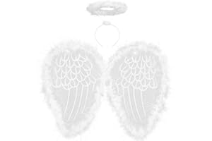 VEYLIN Angel Wings and Halo, White Fairy Angel Wings Fallen Angel Wings Christmas Fancy Dress Costume for Kids Halloween Christmas Party