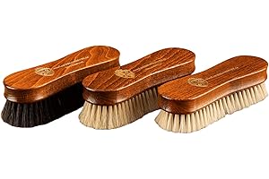 LANGER & MESSMER EXKLUSIVE SCHUHMODE HEIDELBERG Langer & Messmer Set di 3 spazzole per scarpe di alta qualità, con crine di cavallo e capelli di capra, spazzole per la pulizia delle scarpe, spazzola lucida