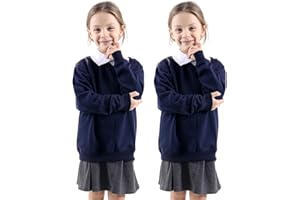 WOOD QUAIL Girls Boys V Neck (Pack of 2) School Jumpers Kids Long Sleeve Fleece Unisex School Uniform Jumper Sweatshirts UK Size (5-13 Years)