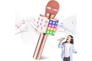 Gralal Jouet Fille 4-12 Ans, Micro Bluetooth Enfants Microphone Enfant avec Lumière LED Cadeaux d'anniversaire pour Enfants Fille Adulte, Compatible avec Android/iOS/PC/Smartphone