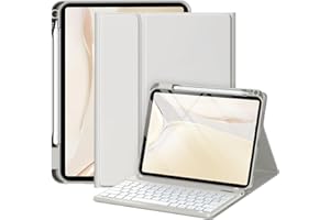 drivego Coque Clavier pour iPad A16 11/10 Ème Generation (11 Pouces 2025/10.9 Pouces 2022), Étui Keyboard à Touches Anti-Arrachage avec Porte Crayon, AZERTY Layout pour iPad 10eme/11eme, Gris Clair