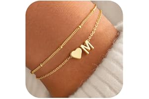 TINGN Armband Damen Gold Silber - 14K Gold Vergoldete Herz Geschichtet Armbänder Personalisierte Armband mit Buchstaben Monogramm Alphabet Armkette Damen Schmuck Geschenke für Frauen Freundin Mädchen