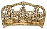 Crafticia Metal Lord Laxmi Ganesh Saraswati Idol Statue with Frame Decoration Pooja Showpiece (10X6 inch, Golden)