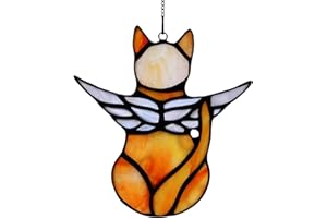 Lam-lord Angel Cat Memorial Gifts Ornaments, Stained Acrylic Window Hanging Decor, Angel Wings Cat Sun Catcher Pet Memorial Statue for Cat Lovers Pet Loss Cat Themed Sympathy Present(Orange)