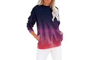 Uwdiohq Sweatshirt Women's Pullover Crew Neck Long Sleeve Shirt Autumn Winter Women Colour Gradient Shirts Loose Classic Basic Sports Tops Streetwear Sweatshirts without Hood Blouse Tops
