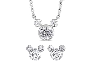 Kaguyo 925 Sterling Silver Zirconia Mickey Mouse pendant Necklace and Minnie mouse stud earrings jewellery sets for women girls, birthday gifts